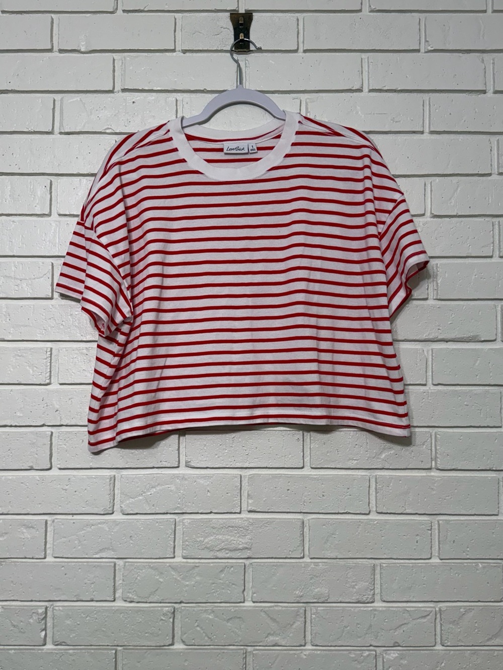 LoveSick by Torrid Red White Stripe Crop Tee Size 1 Plus Size Short Sleeve